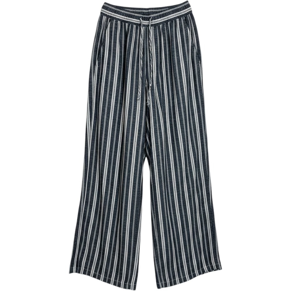 Old Navy - Wide Leg Striped Pants Size Large Blue White Drawstring